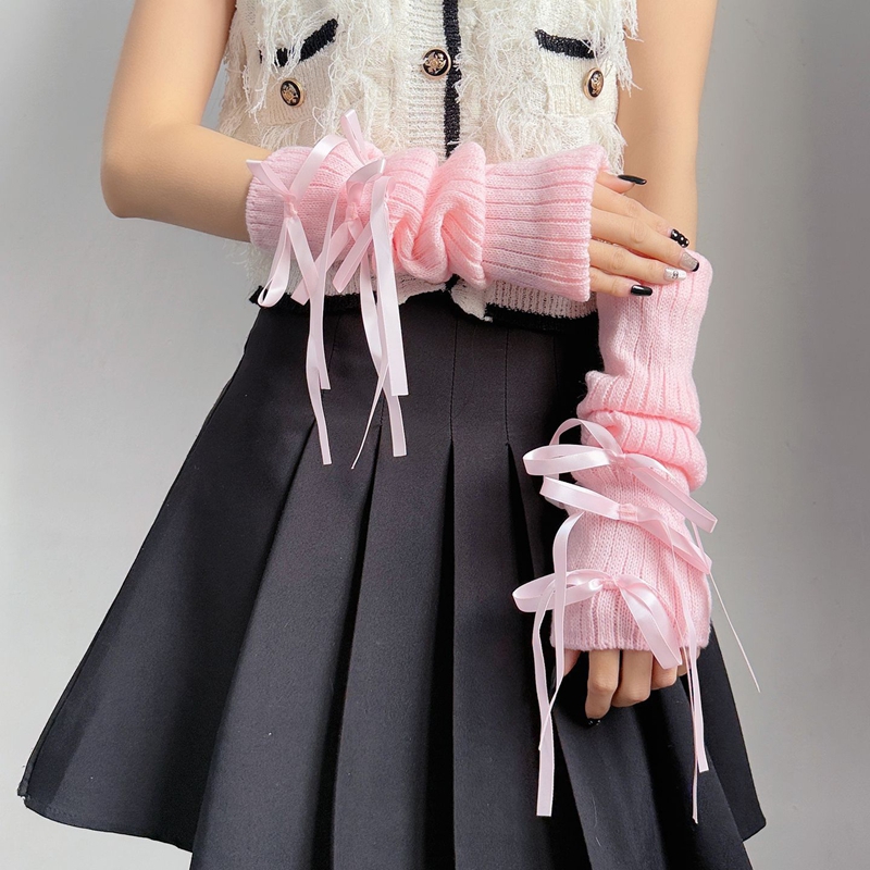 Sweet Ribbon Bow Knitted Warm  - Fingerless Glove Knit recension och pris