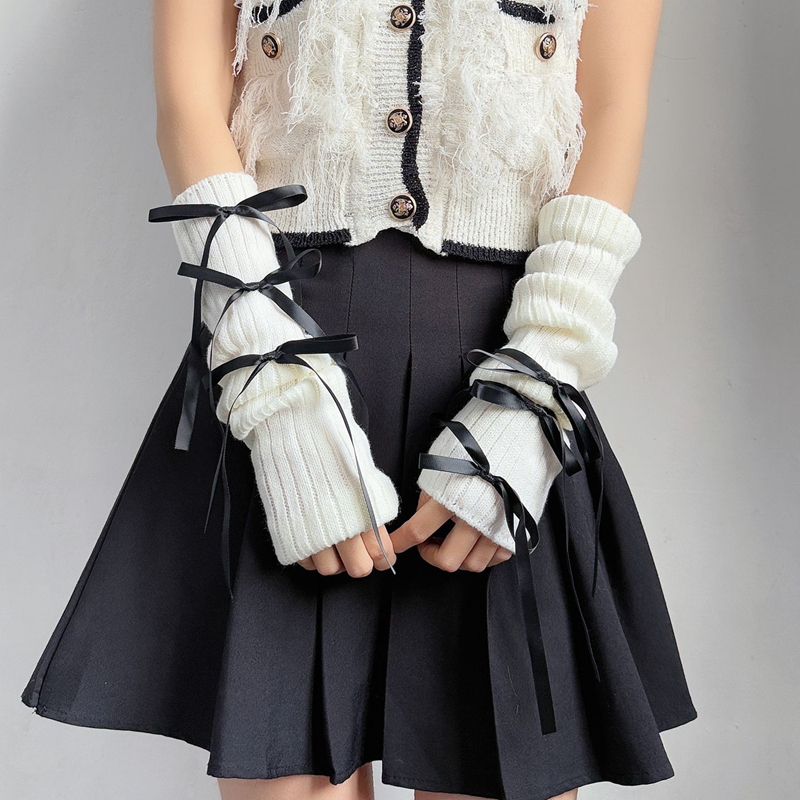 Sweet Ribbon Bow Knitted Warm  - Fingerless Glove Knit recension och pris